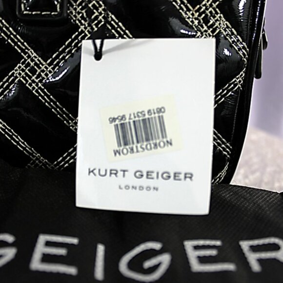 Kurt Geiger London Black Quilted Patent Satchel Top Handle Crossbody Bag w/Chain - Picture 13 of 13